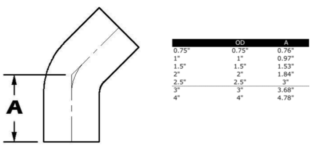 Weldable 45 Elbow With Tangent Apex Vacuum 