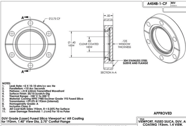 EUV Grade (Laser) Fused Silica Viewport w/ Single AR Coating @ 193nm ...