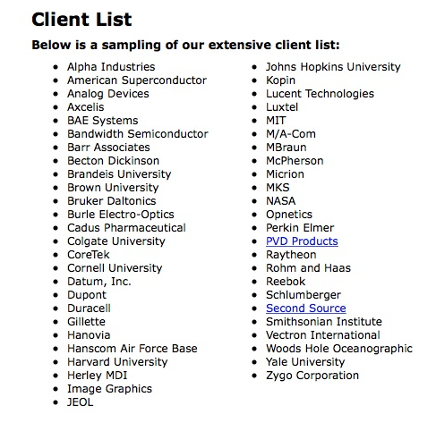 Vacuum Chamber Client List